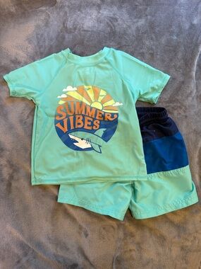 jumping beans Mint Green & Navy 'Summer Vibes' Rashguard Set